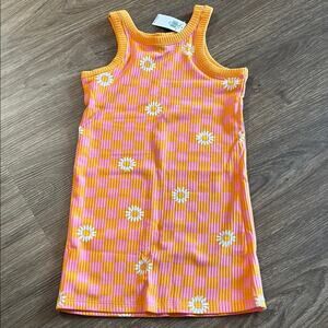 NWT Old Navy girls Orange Pink Dress sleeveless daisy checkered summer XS 5